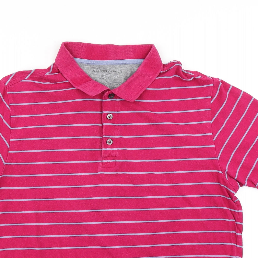 M&S Mens Pink Striped   Polo Size L