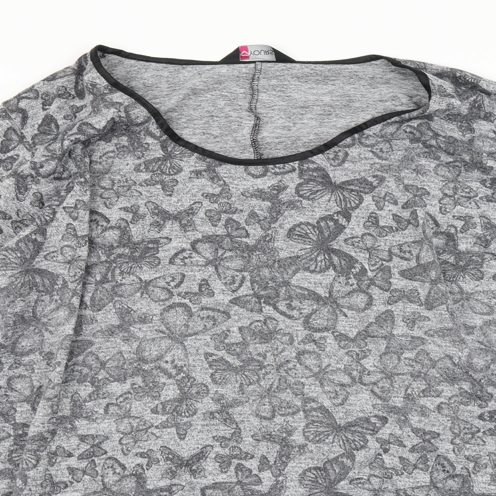 Yours Womens Grey Floral  Basic T-Shirt Size 30