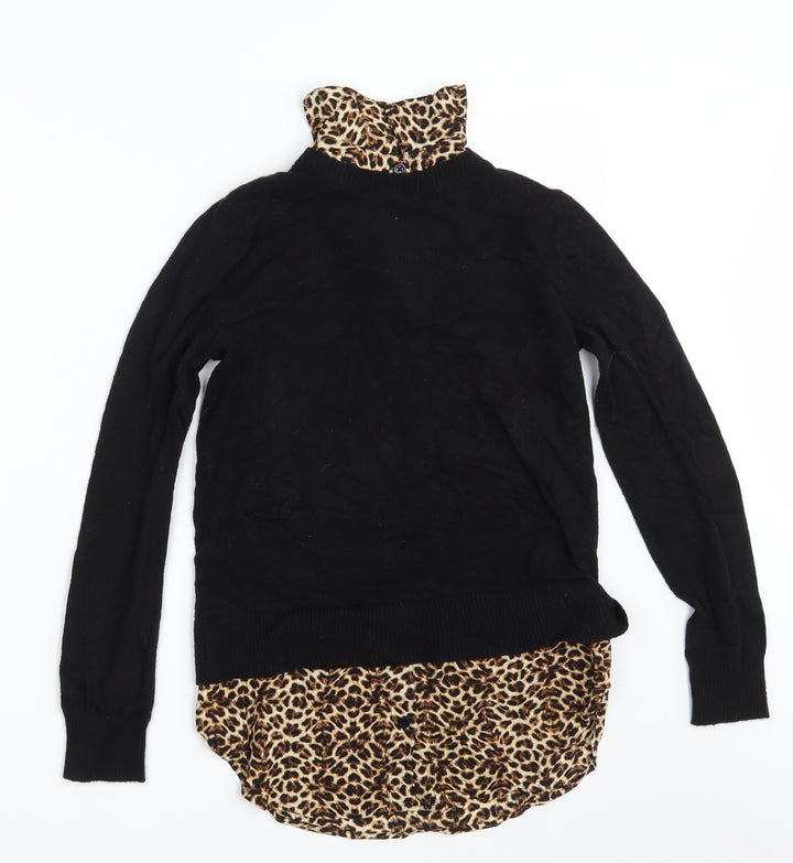 Topshop Womens Black Animal Print  Pullover Jumper Size 8