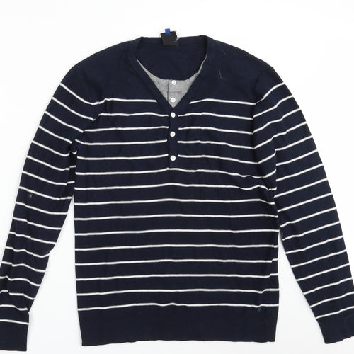 Revelation Mens Blue Striped Knit Pullover Jumper Size M