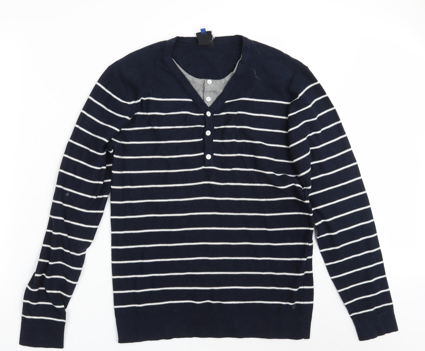 Revelation Mens Blue Striped Knit Pullover Jumper Size M