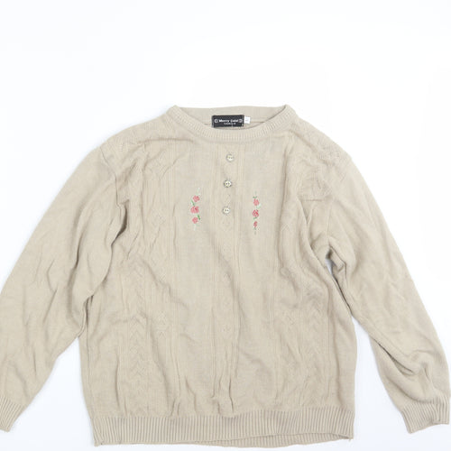 Merry Gold Womens Beige Floral Knit Pullover Jumper Size L