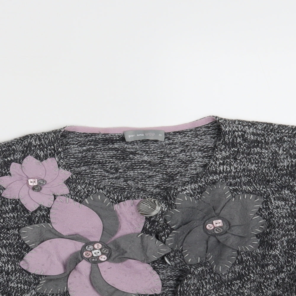 Per Una Womens Grey Floral Knit Cardigan Jumper Size M