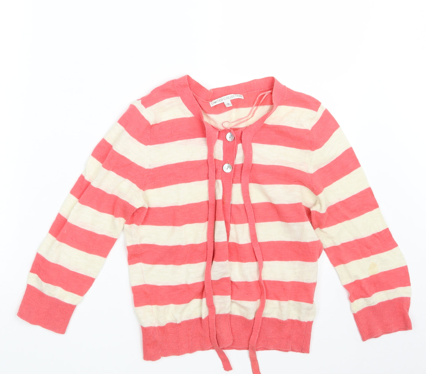M&S Womens Pink Striped  Cardigan Jumper Size 10