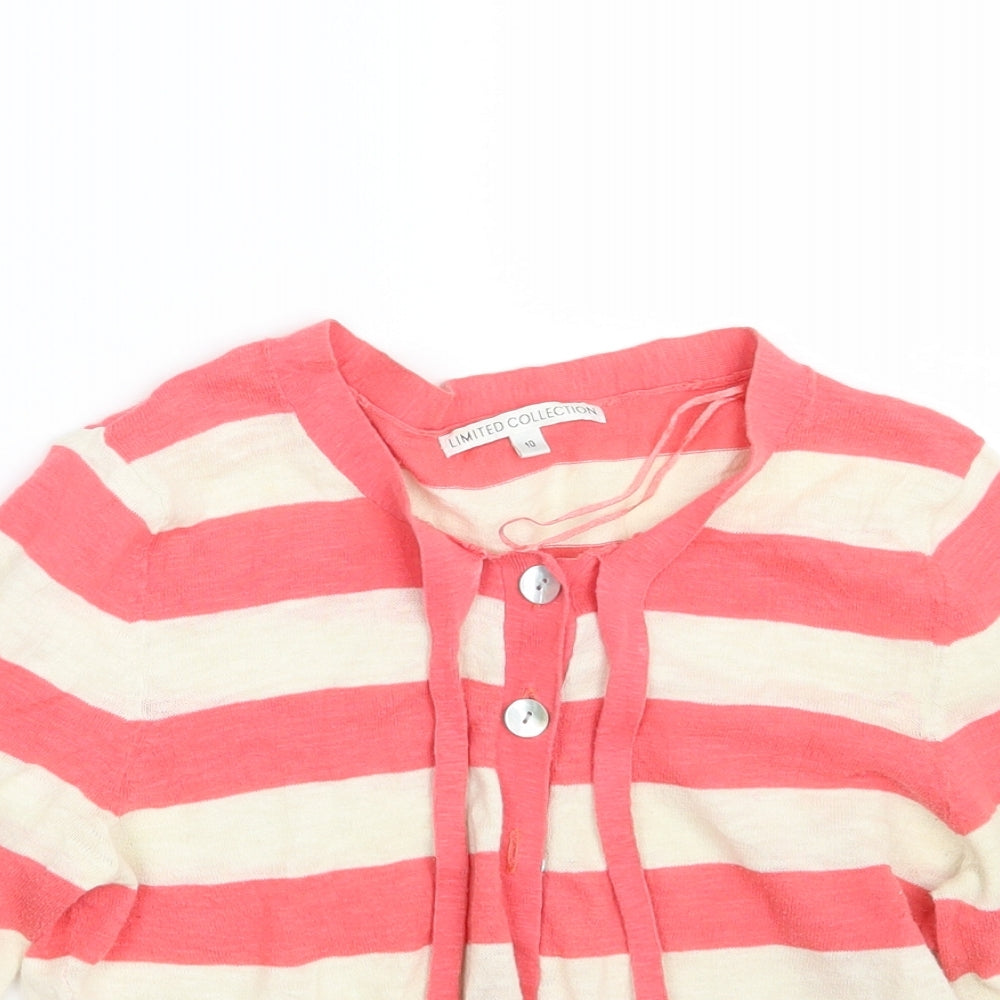 M&S Womens Pink Striped  Cardigan Jumper Size 10