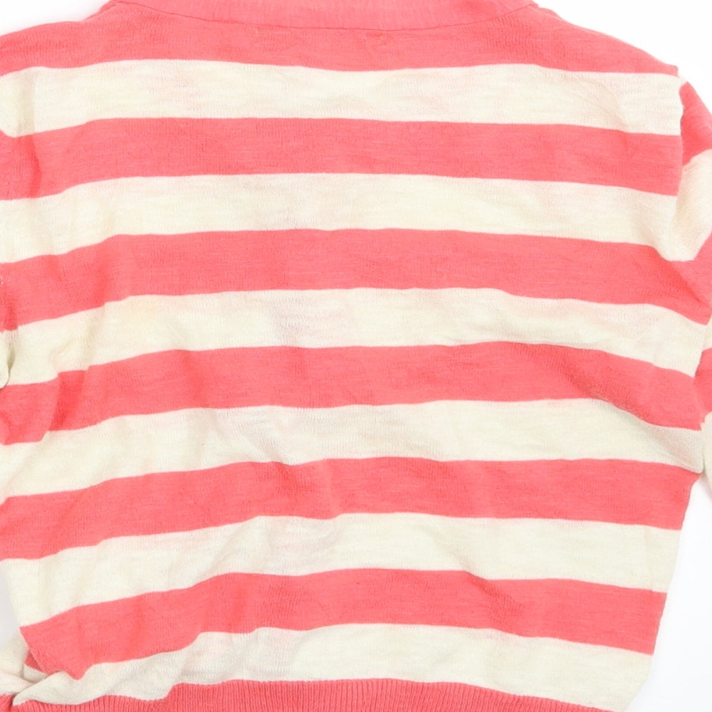 M&S Womens Pink Striped  Cardigan Jumper Size 10