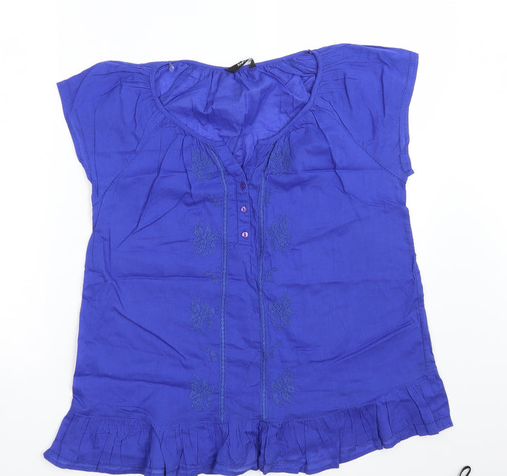 M & Co. Womens Blue Floral Basic Blouse Size 12