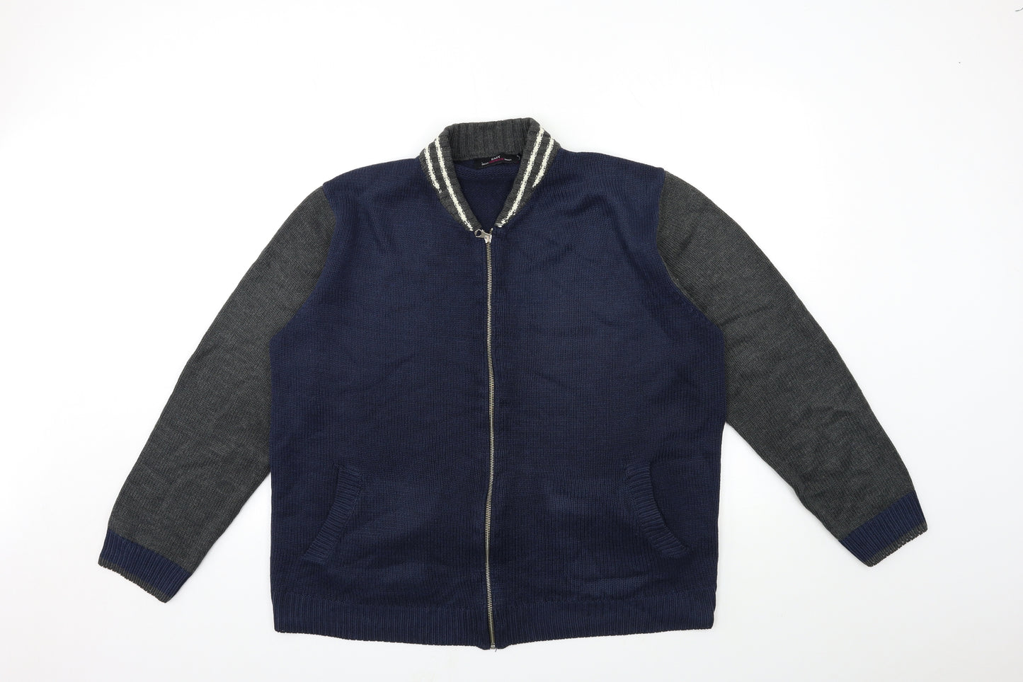 Easy Mens Blue  Knit Cardigan Jumper Size L