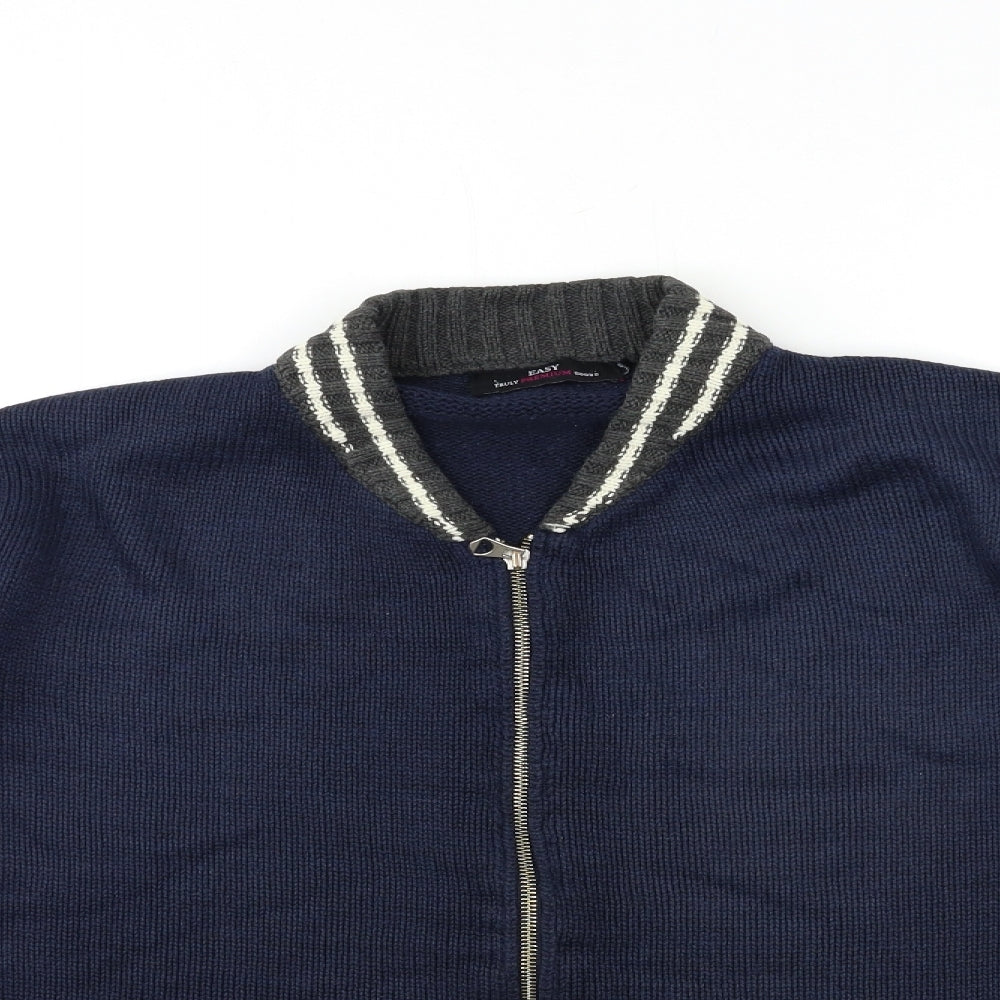 Easy Mens Blue  Knit Cardigan Jumper Size L