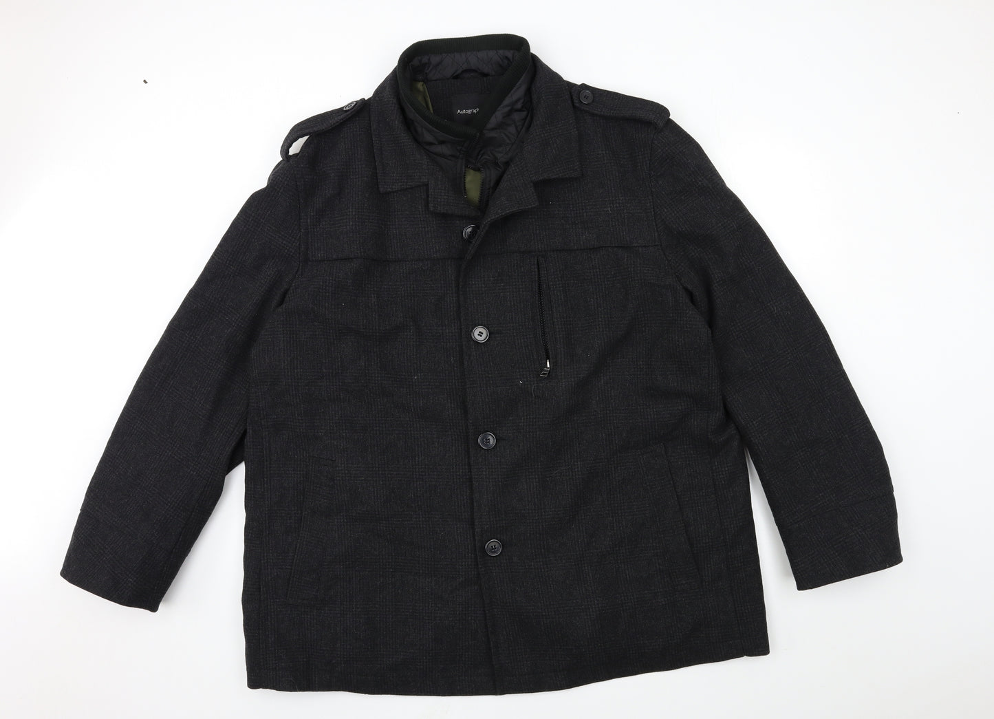 Marks and Spencer Mens Black Check  Overcoat Coat Size 3XL