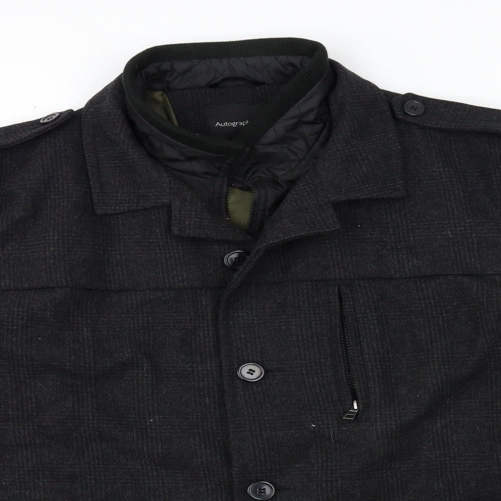 Marks and Spencer Mens Black Check  Overcoat Coat Size 3XL