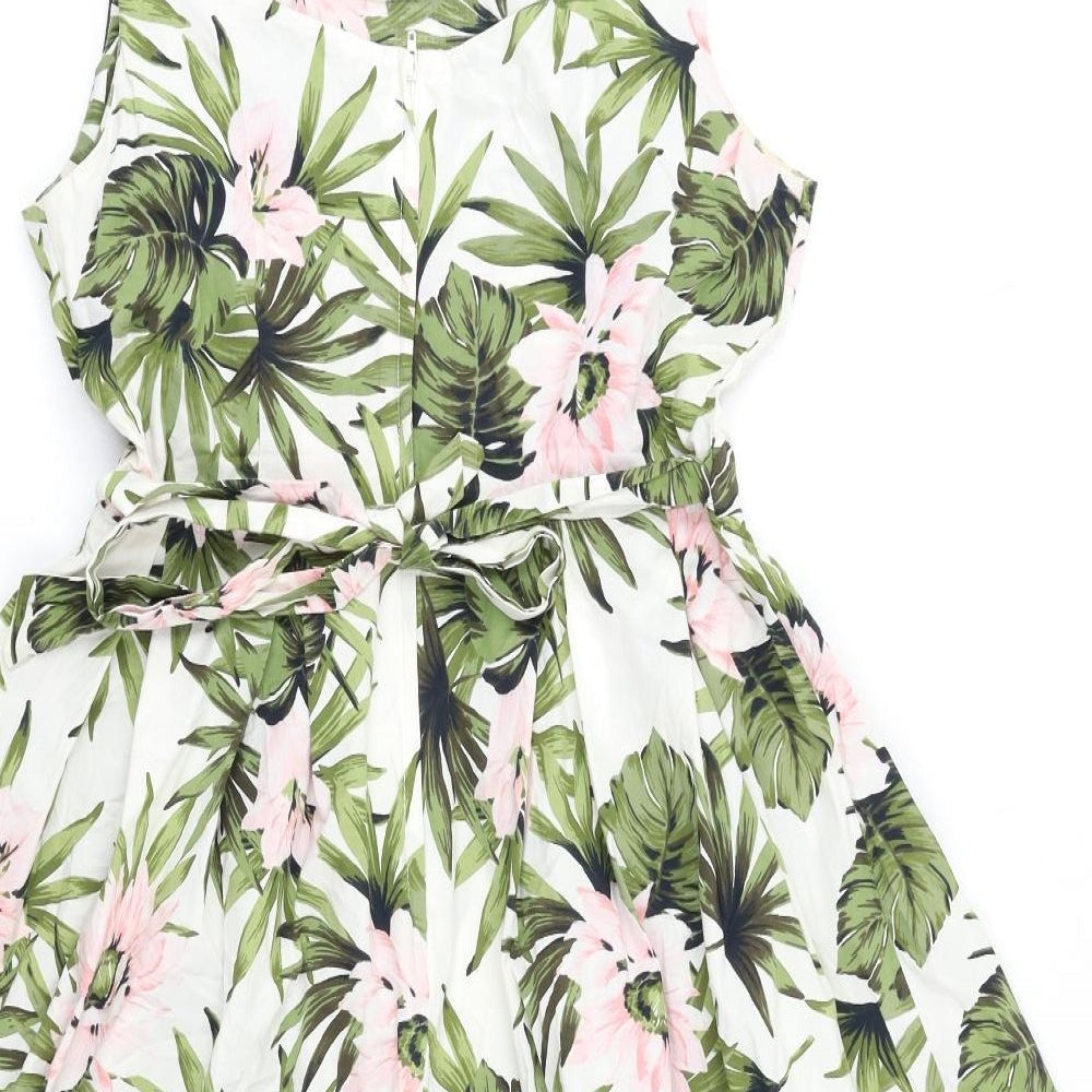 Dorothy Perkins Womens White Floral  Fit & Flare  Size 14