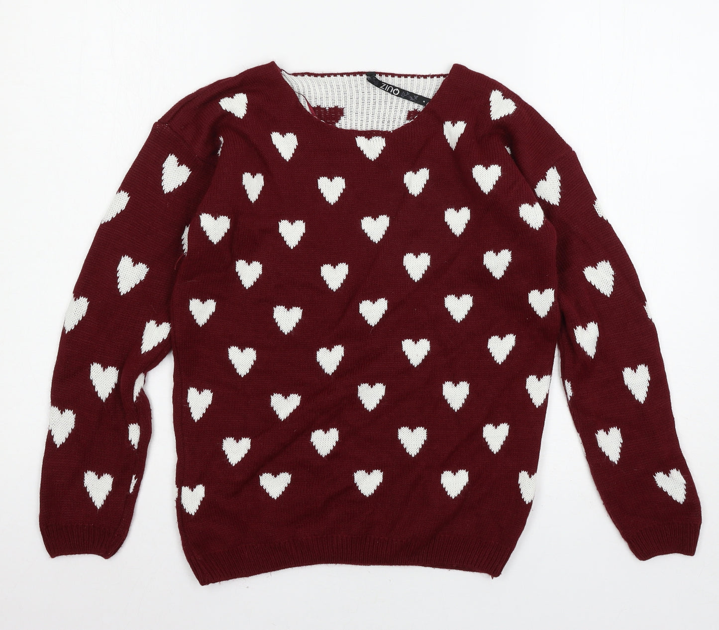 Quiz Womens Red Geometric Knit Pullover Jumper Size S  - Love Heart