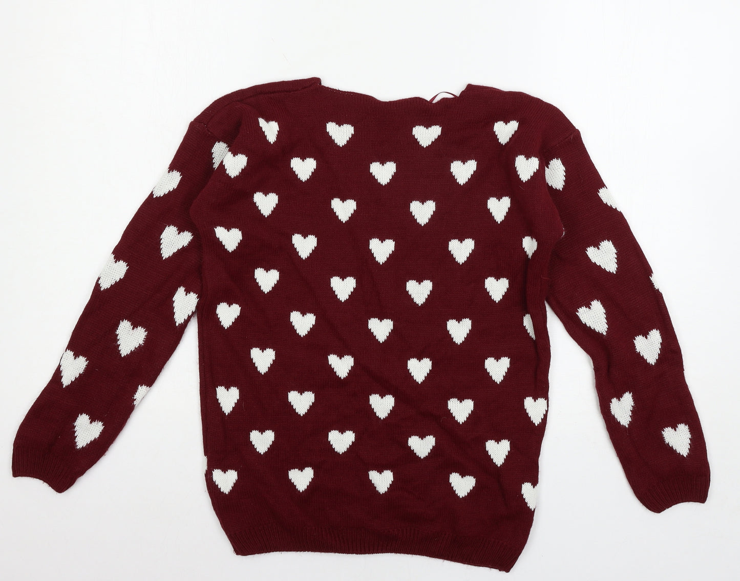 Quiz Womens Red Geometric Knit Pullover Jumper Size S  - Love Heart