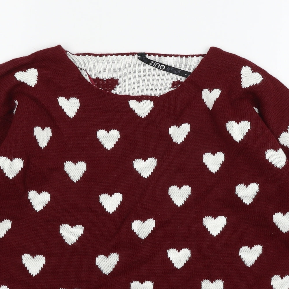 Quiz Womens Red Geometric Knit Pullover Jumper Size S  - Love Heart