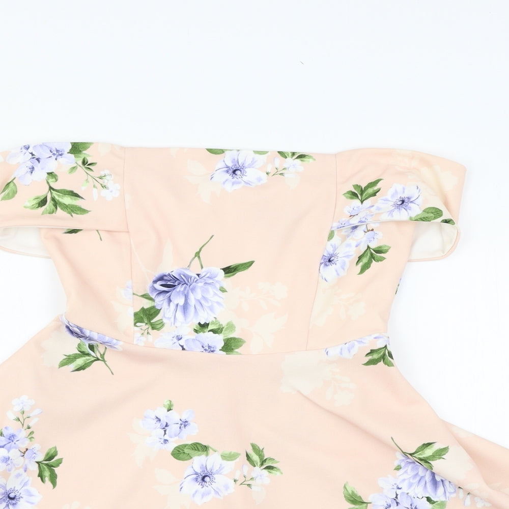New Look Womens Pink Floral Jersey Skater Dress  Size 8