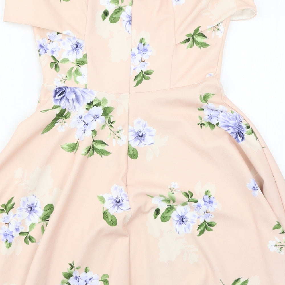 New Look Womens Pink Floral Jersey Skater Dress  Size 8