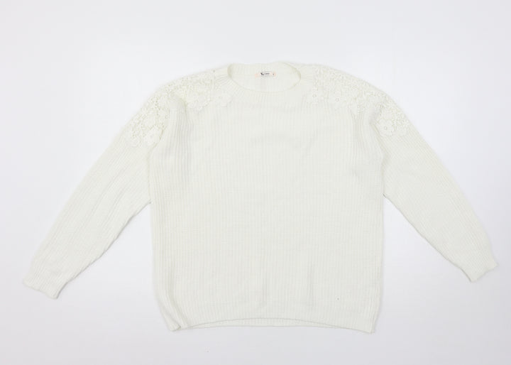 TU Womens White Knit Pullover Jumper Size 8