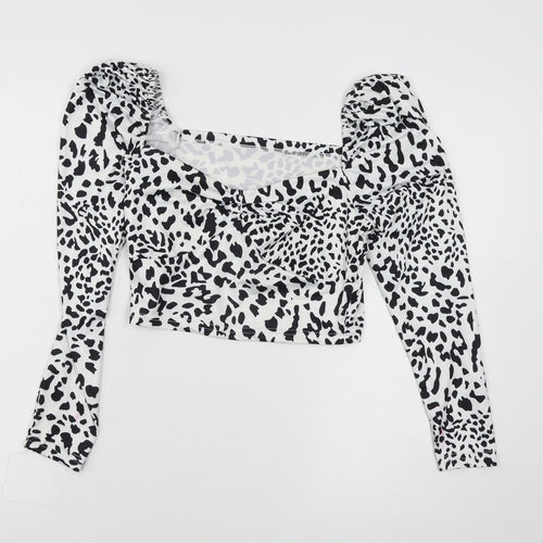 Preworn Womens White Animal Print Jersey Basic T-Shirt Size S
