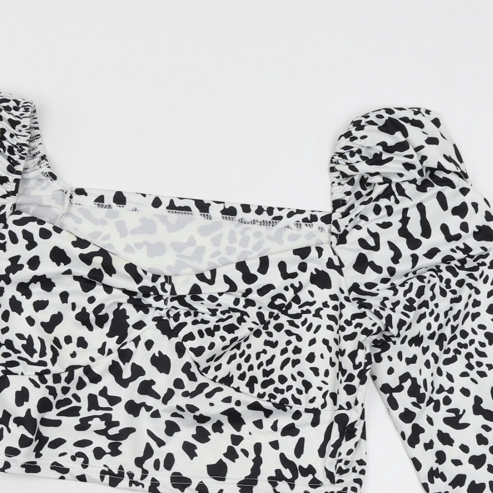 Preworn Womens White Animal Print Jersey Basic T-Shirt Size S