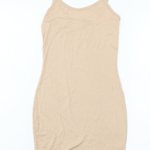 PRETTYLITTLETHING Womens Beige  Jersey Slip Dress  Size 4