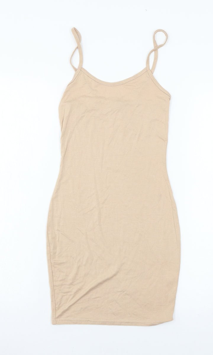 PRETTYLITTLETHING Womens Beige  Jersey Slip Dress  Size 4