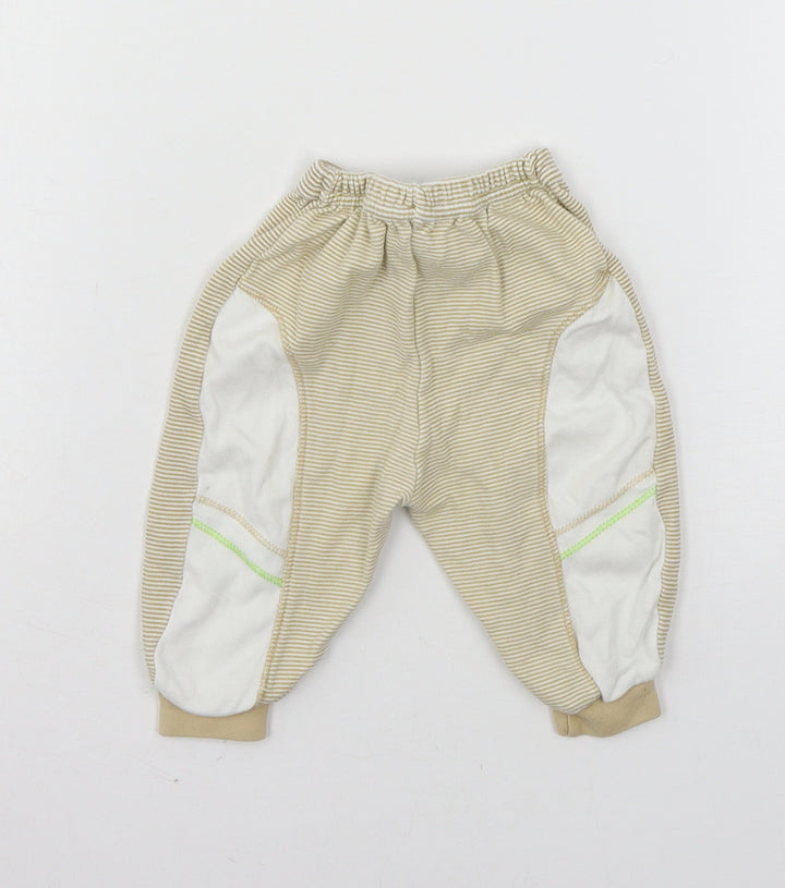 Preworn Boys Beige Striped Jersey Jogger Trousers Size 12 Months