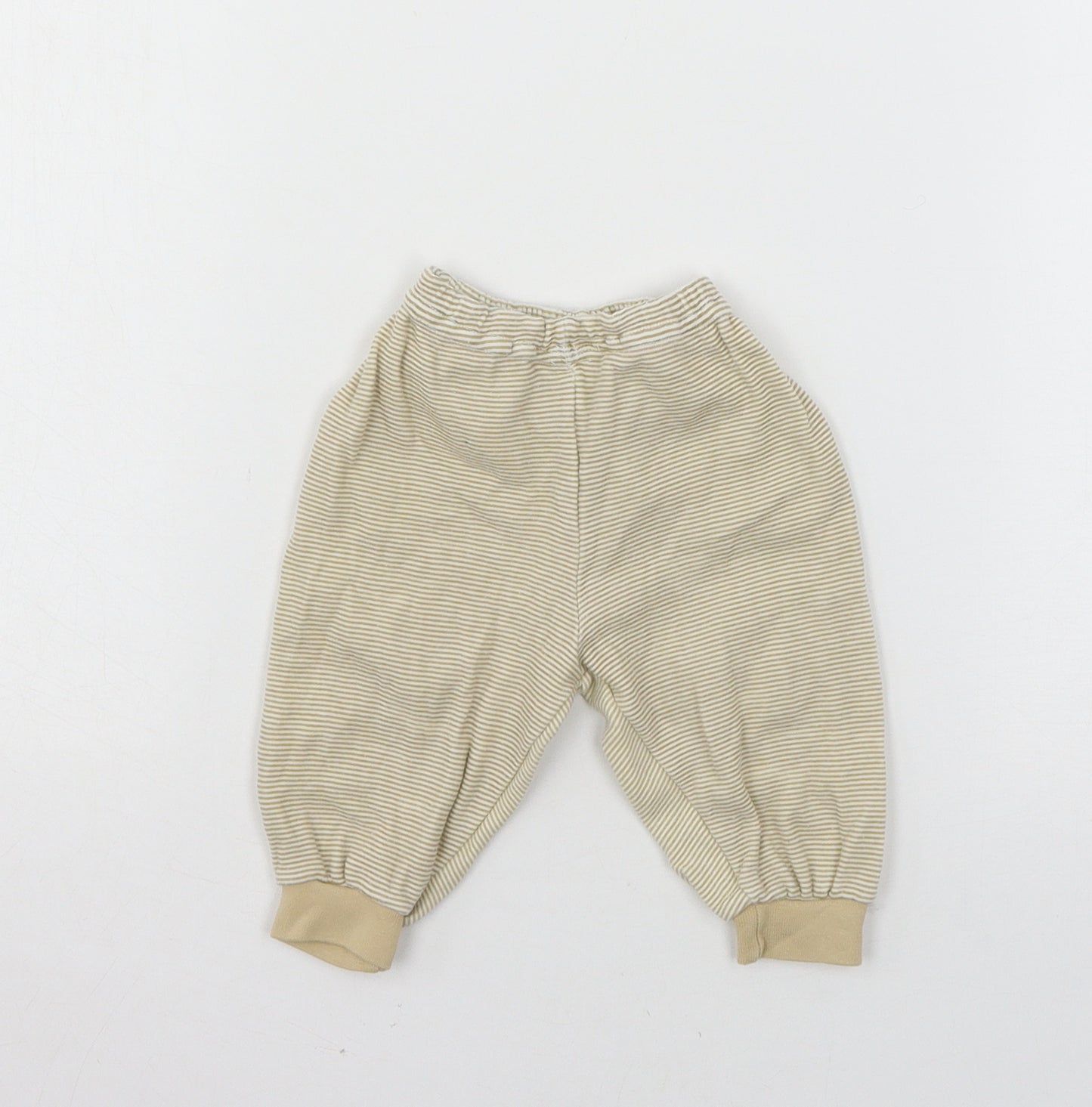 Preworn Boys Beige Striped Jersey Jogger Trousers Size 12 Months