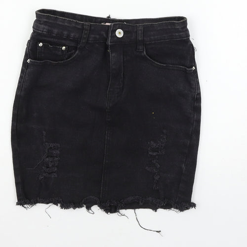 Yu & me Womens Black  Denim A-Line Skirt Size S  - Distressed