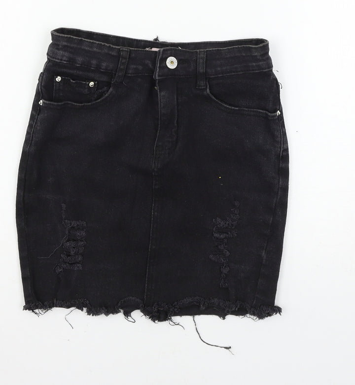 Yu & me Womens Black Denim A-Line Skirt Size S - Distressed