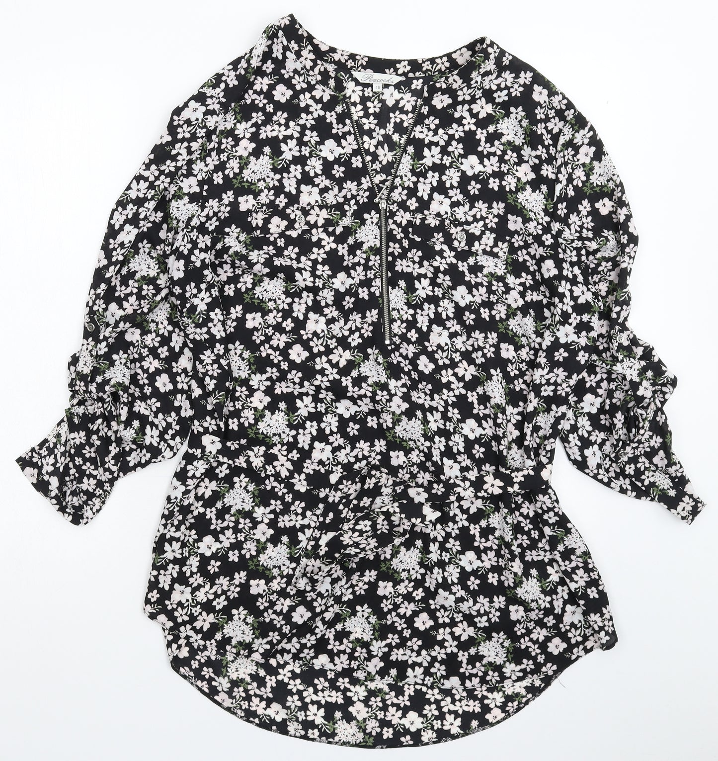 Peacocks Womens Black Floral  Shirt Dress  Size 16