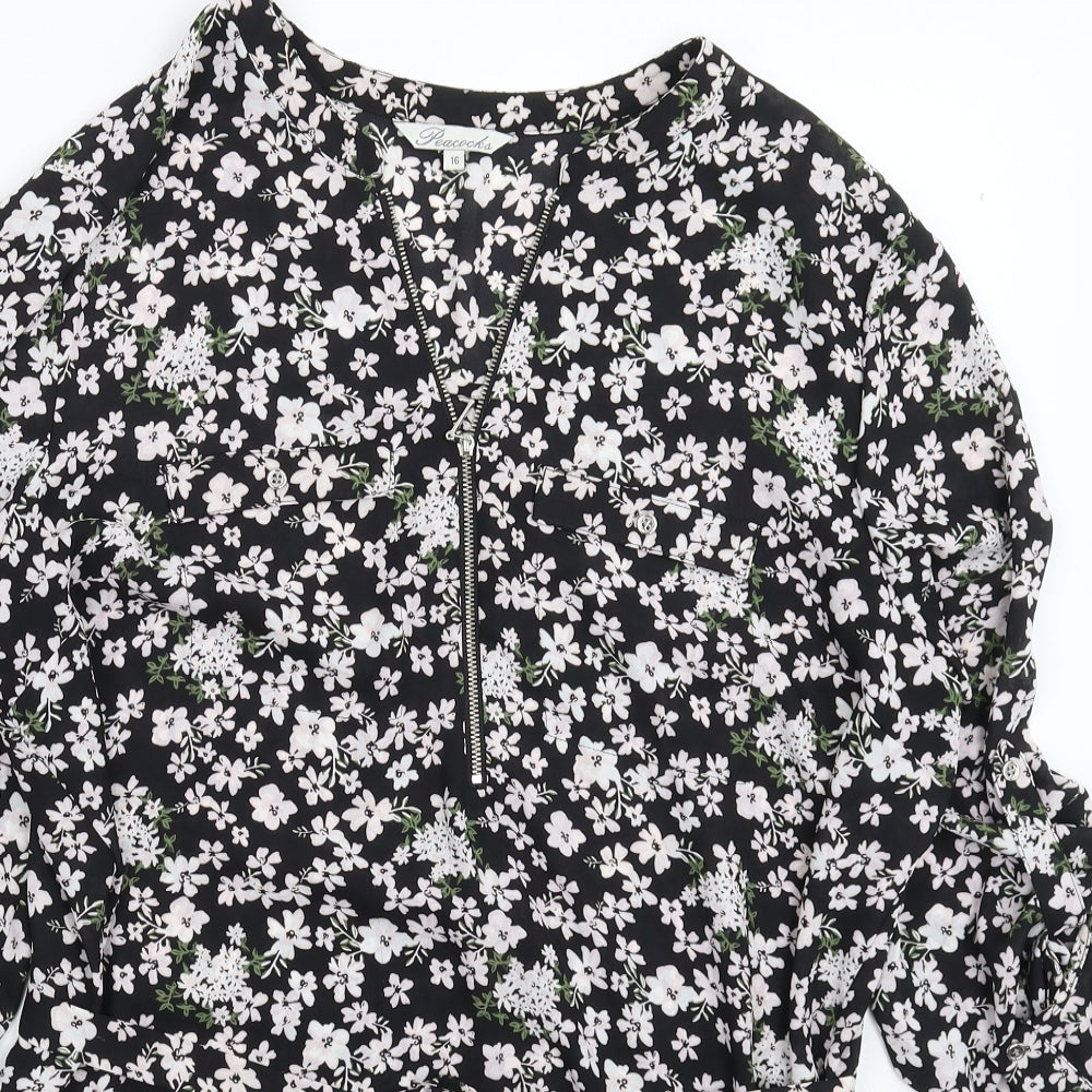 Peacocks Womens Black Floral  Shirt Dress  Size 16