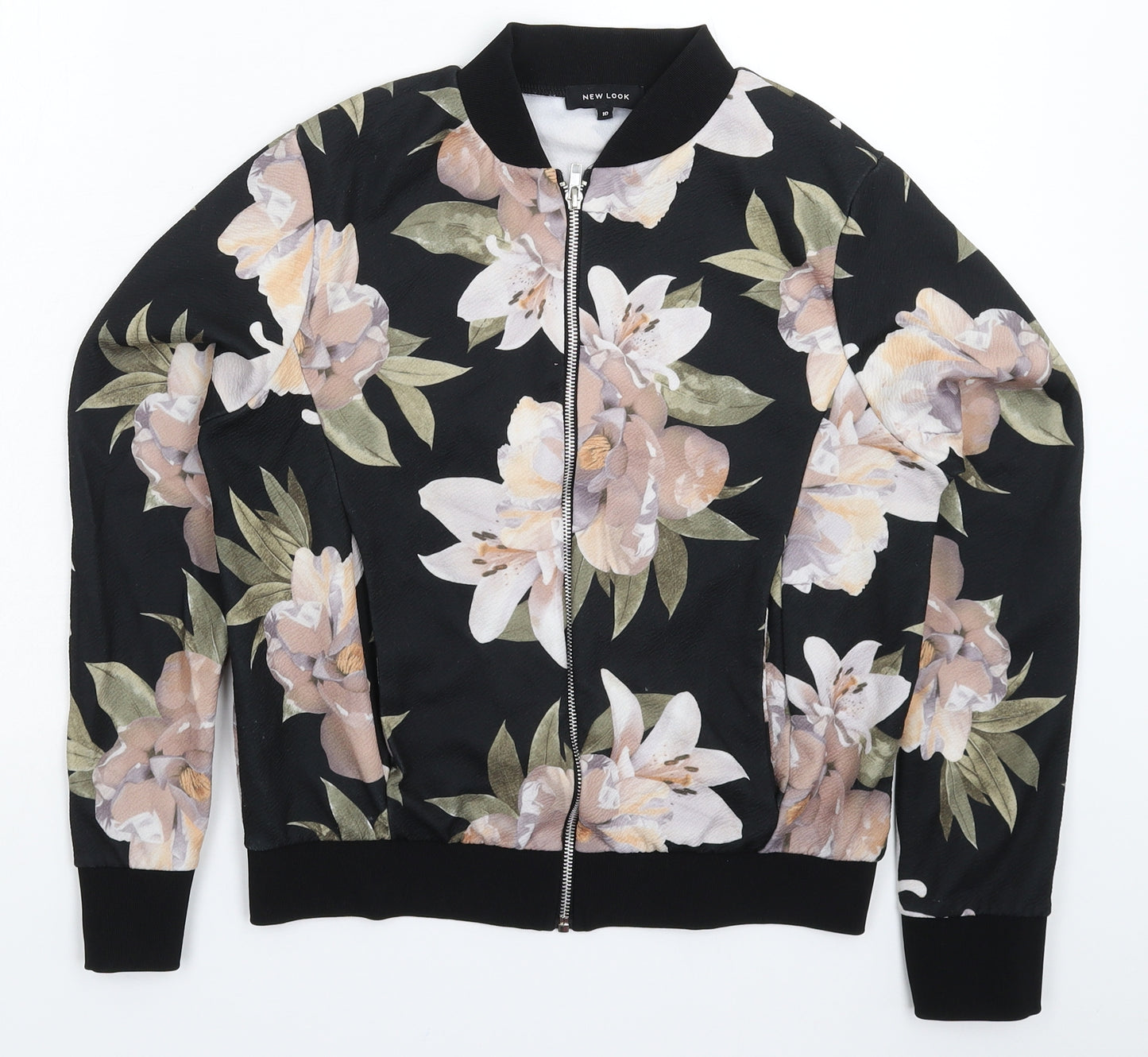 New Look Womens Black Floral  Bomber Jacket Jacket Size 10