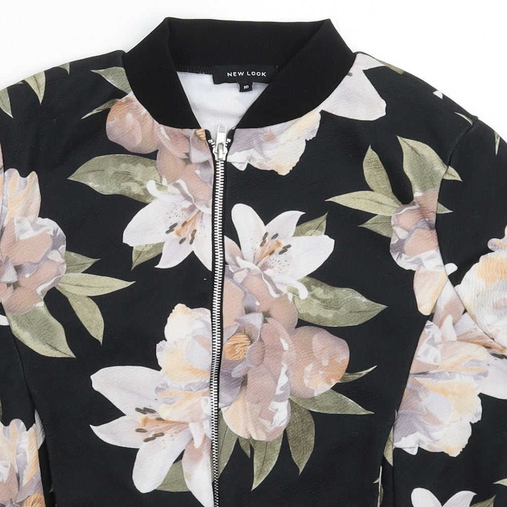 New Look Womens Black Floral  Bomber Jacket Jacket Size 10