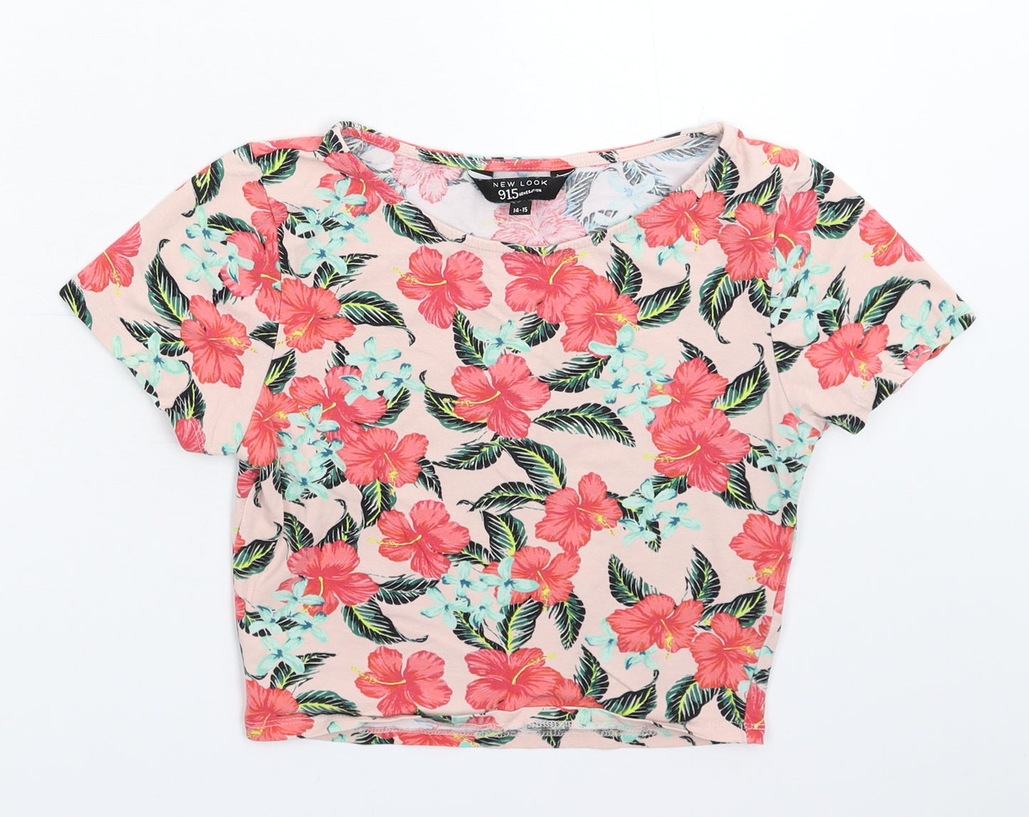 New Look Girls Pink Floral  Cropped T-Shirt Size 14-15 Years