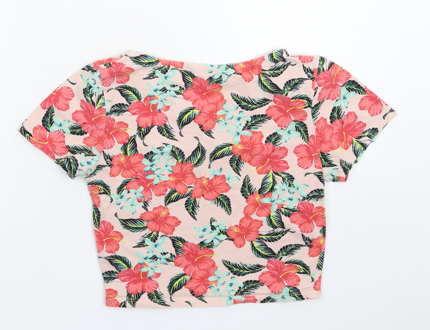 New Look Girls Pink Floral  Cropped T-Shirt Size 14-15 Years