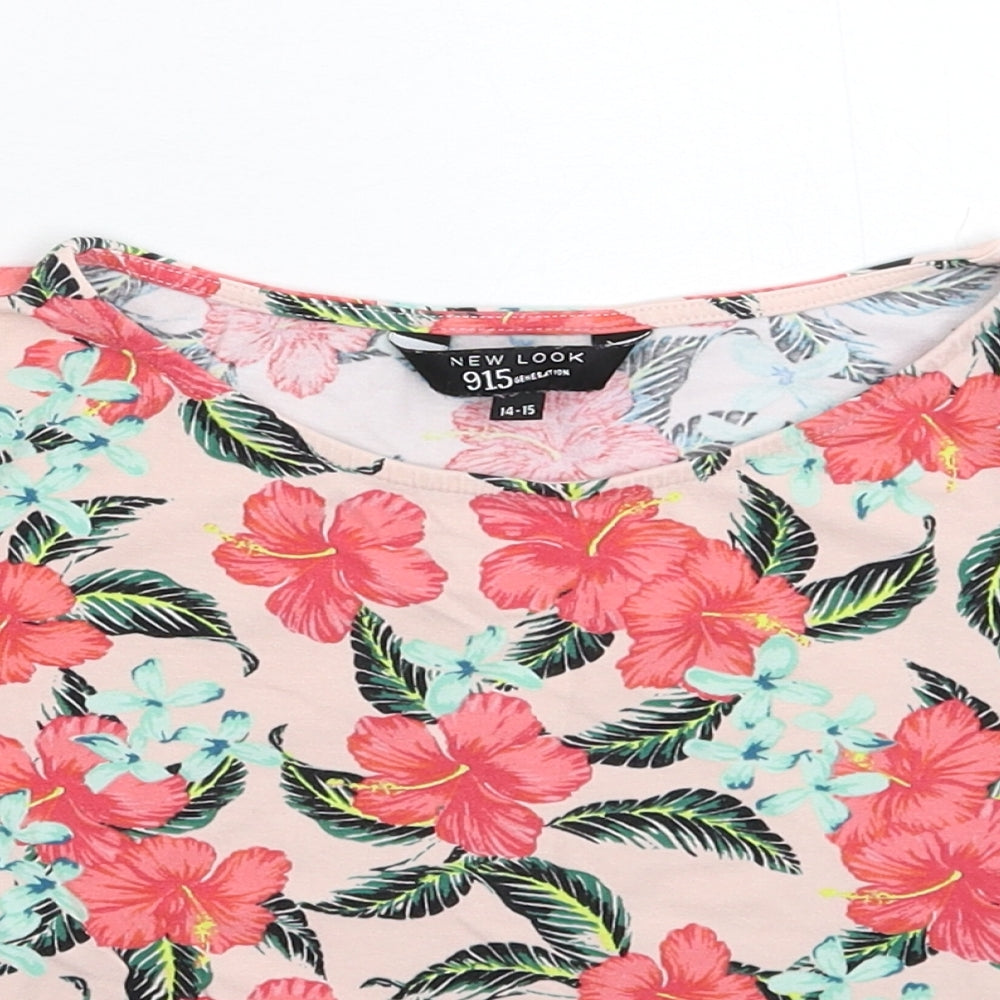 New Look Girls Pink Floral  Cropped T-Shirt Size 14-15 Years
