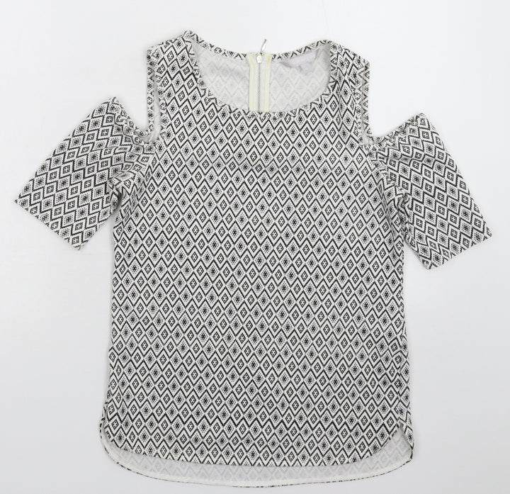 Red Herring Womens White Geometric Basic T-Shirt Size 8