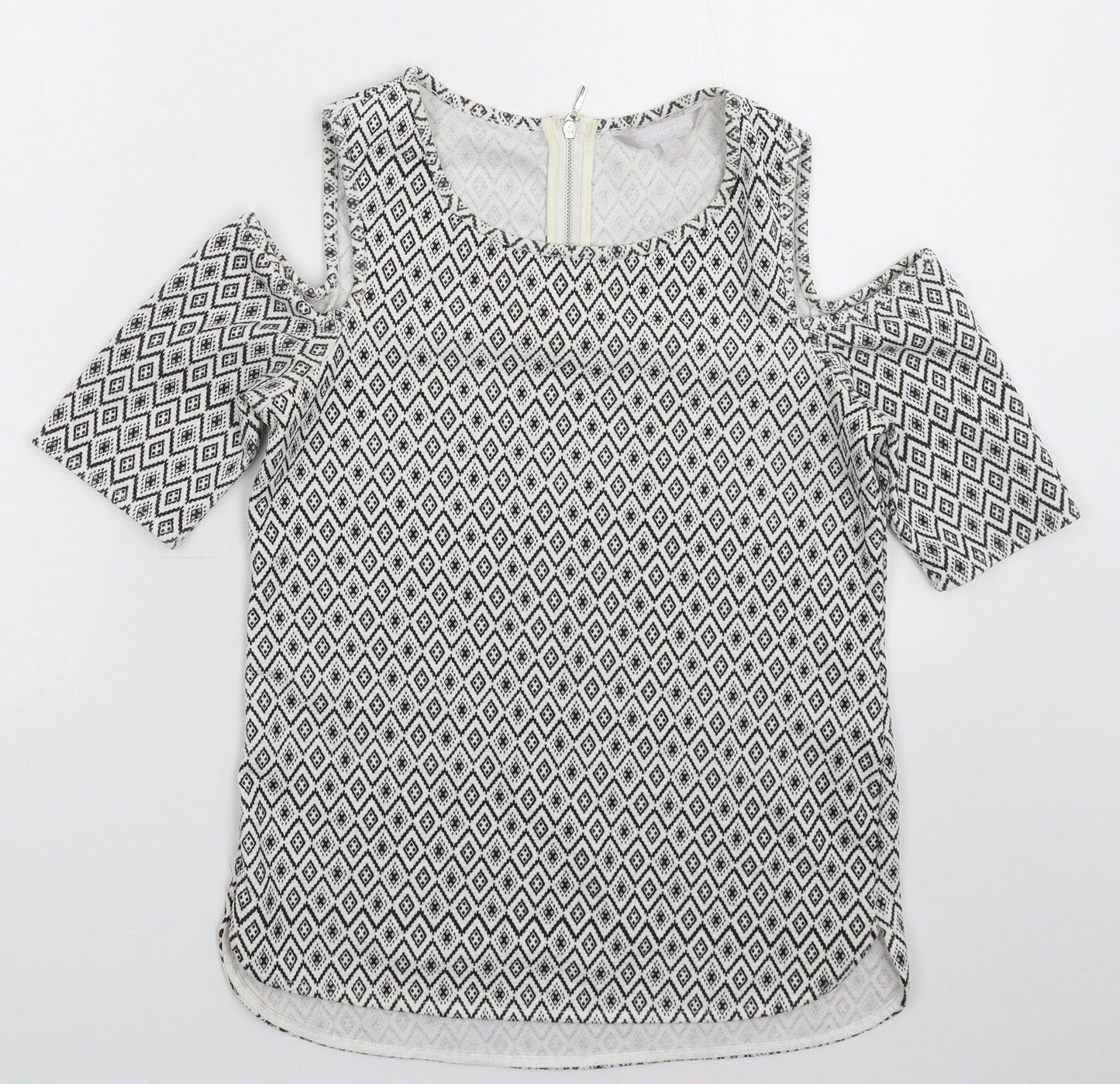 Red Herring Womens White Geometric  Basic T-Shirt Size 8