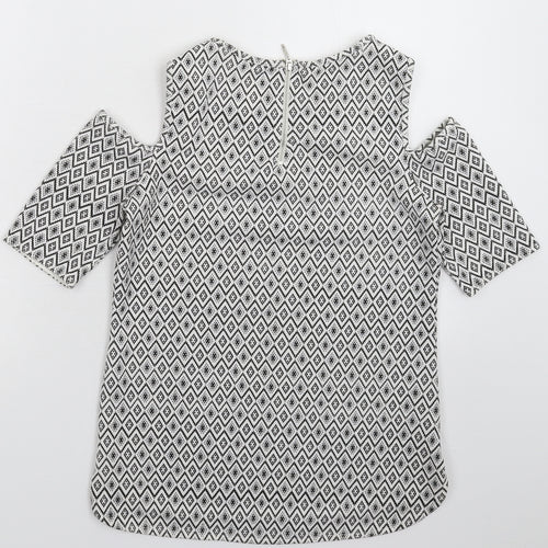 Red Herring Womens White Geometric  Basic T-Shirt Size 8