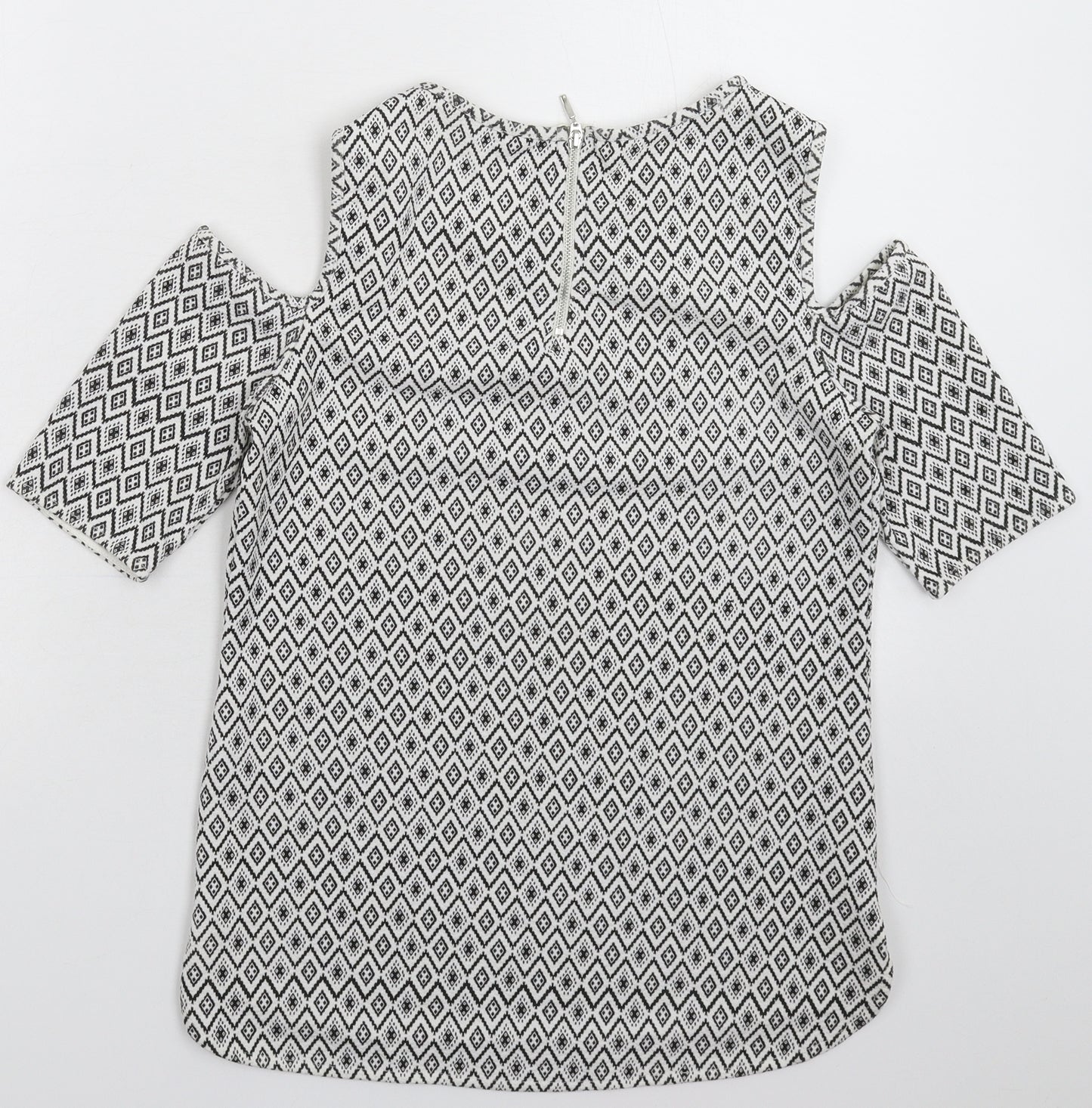 Red Herring Womens White Geometric  Basic T-Shirt Size 8