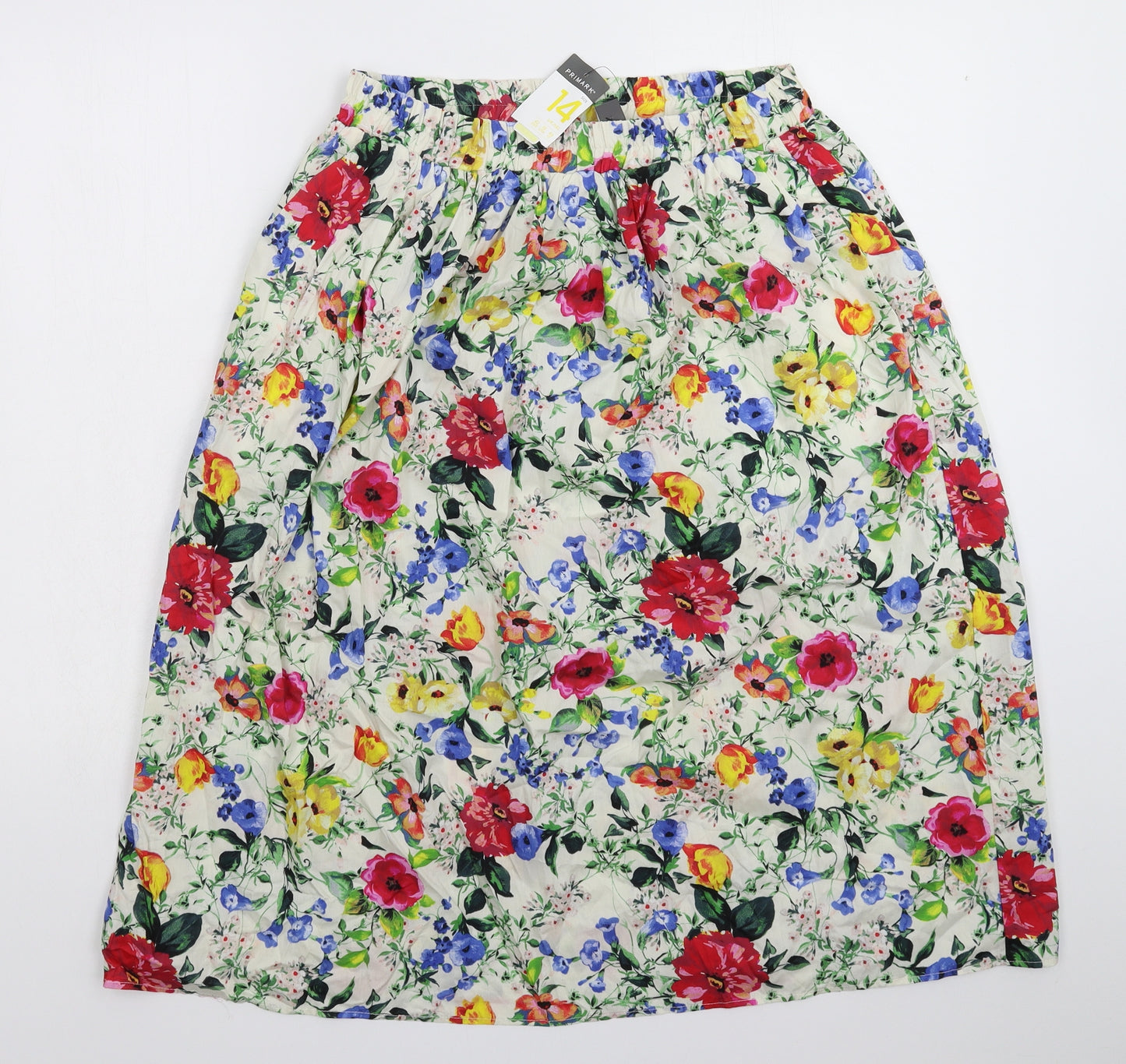 Primark Womens White Floral  A-Line Skirt Size 14