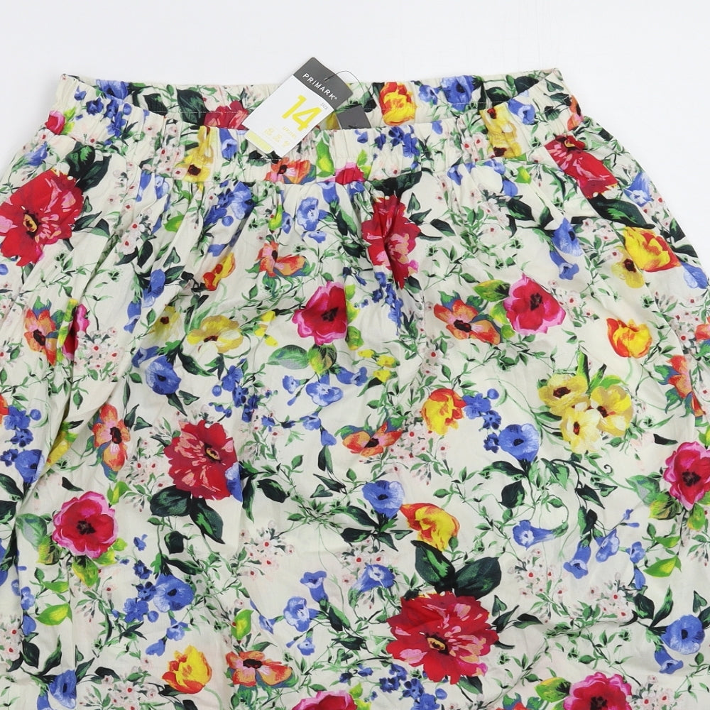 Primark Womens White Floral  A-Line Skirt Size 14