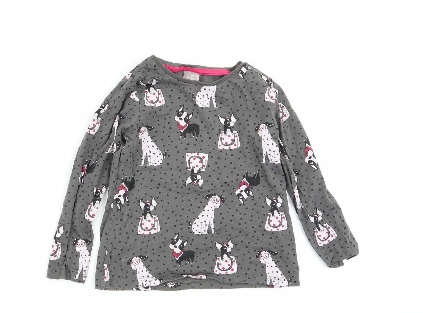 little kids Girls Grey Polka Dot  Basic T-Shirt Size 4-5 Years