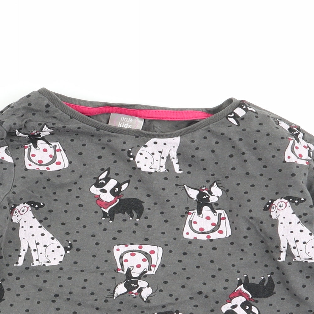 little kids Girls Grey Polka Dot  Basic T-Shirt Size 4-5 Years