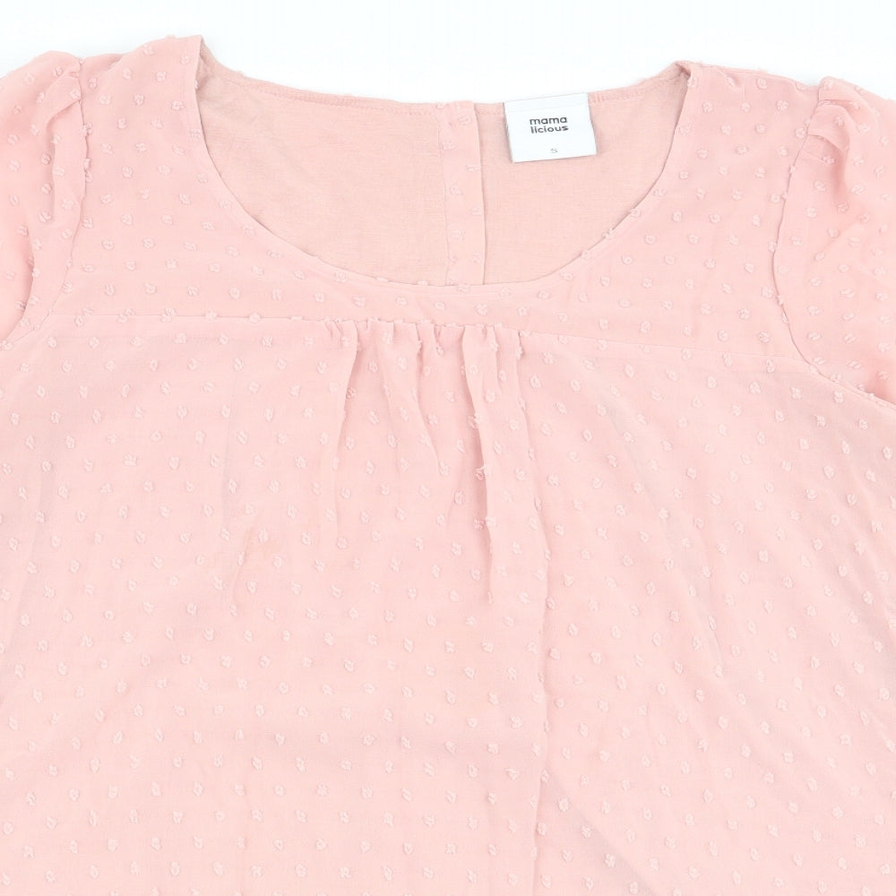 Mama-licious Womens Pink Polka Dot  Basic Blouse Size S