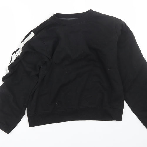 Boohoo Womens Black Striped  Pullover Sweatshirt Size 12