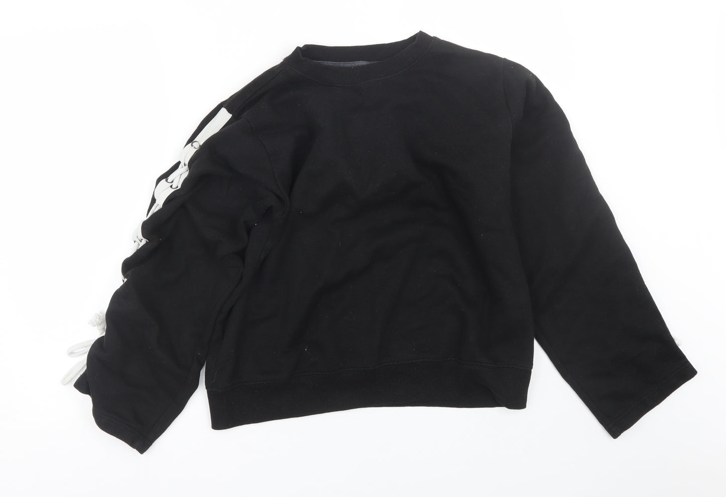 Boohoo Womens Black Striped  Pullover Sweatshirt Size 12