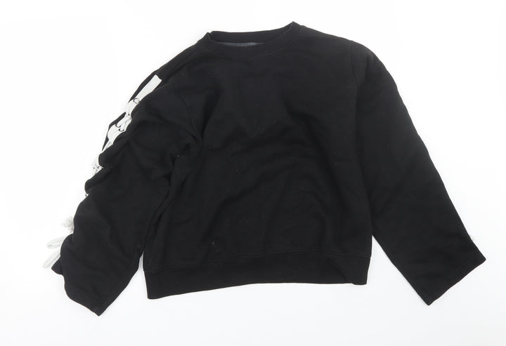 Boohoo Womens Black Striped  Pullover Sweatshirt Size 12