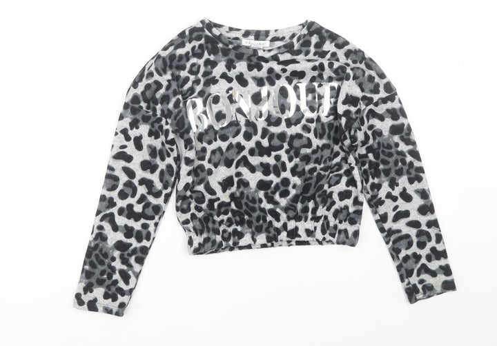 Primark Girls Grey Animal Print  Basic T-Shirt Size 8-9 Years